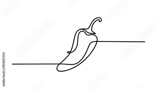 One continuous line illustration of an Chilli peppers vegetable, isolated on white background.