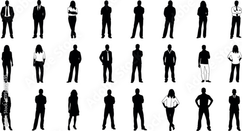 Large Collection of Business Professional People Silhouettes Standing in Diverse Poses for Corporate Team Building and Office Staff Management Concepts