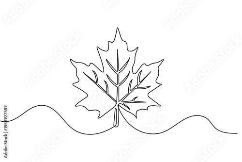 Autumn leaf single line art simple minimalist outline vector isolated design