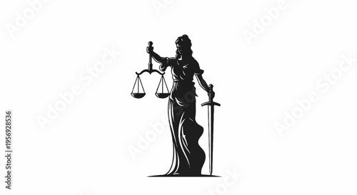 Vector illustration of Lady Justice icon in black silhouette