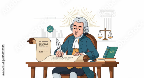 Vector illustration of a man writing on a document at a desk