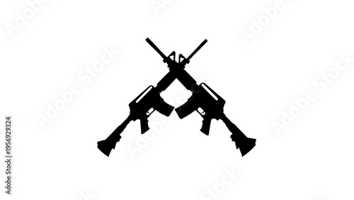 Two Crossed Assault Rifles Silhouette Vector