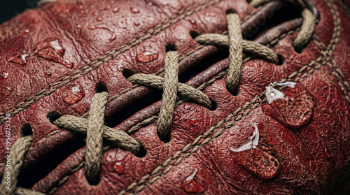 Wallpaper Mural Wet red leather shoe with laces and water droplets. Close-up of sports footwear after rain. Extreme outdoor adventure and durability concept for active lifestyle Torontodigital.ca