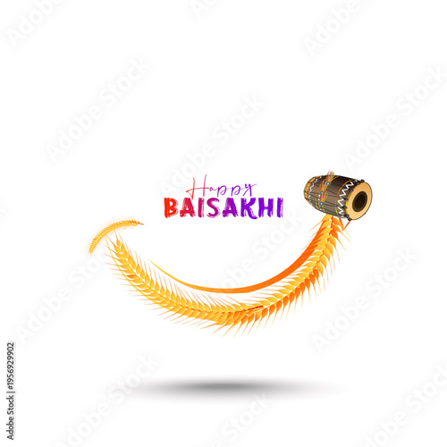 Festive concept for Happy Baisakhi. Wheat illustration in smile form. Punjabi Sikh traditional harvest fest.