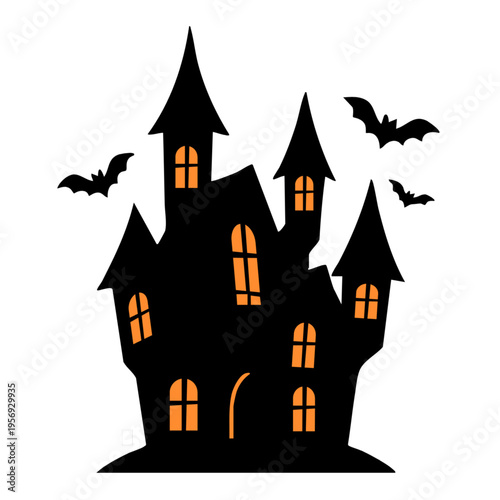 Happy Halloween haunted house with spooky atmosphere, dark shadows, and mysterious ghostly vibes