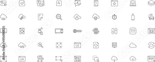 Business analytics strategy vector icons set, minimal line outline symbols management growth EPS pack