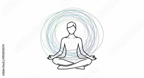 Vector illustration of a meditating woman with colorful aura