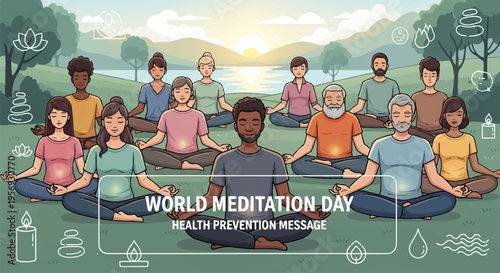 Vector illustration of people meditating for World Meditation Day