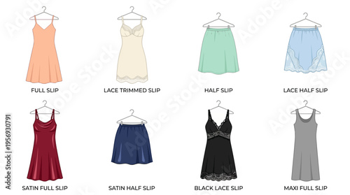 Vector Women’s Slip Undergarment Styles Illustration