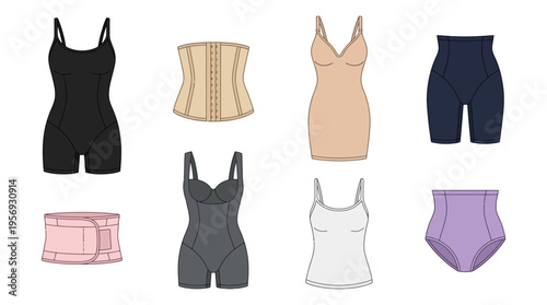 Vector Women’s Shapewear Undergarment Styles Illustration