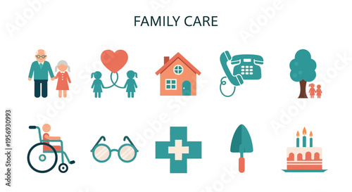 Family care and support icons set.