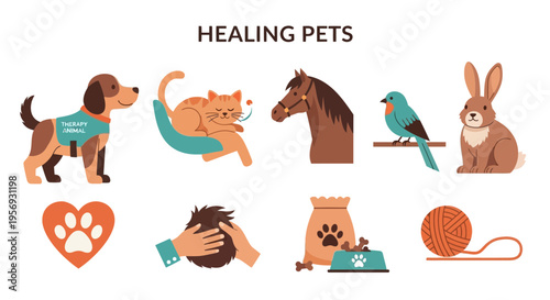 Healing pets and animal therapy concept.