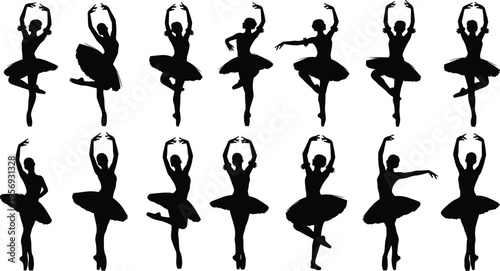 Ballet dancer silhouette set with graceful ballerina poses isolated vector collection of classical dance performers for art performance design illustration