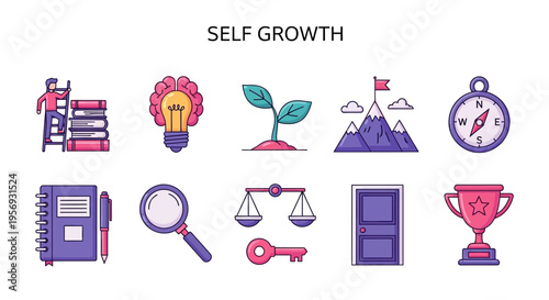 Self growth and personal development icons.