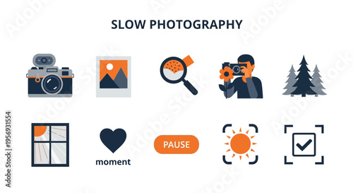 Slow photography concept with icons.