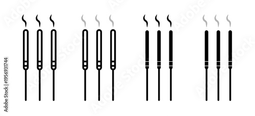 Burning incense stick icons collection