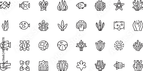 Set of linear fitness and gym equipment icons for workout bodybuilding and healthy lifestyle concept