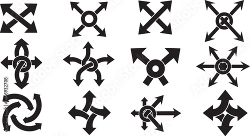Collection of various black directional arrows and symbols icons
