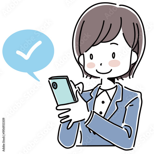 スマートフォンで送信する女性のイラスト