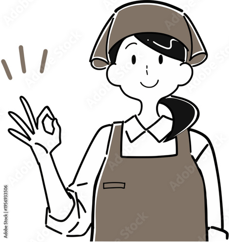 OKポーズをするアルバイト店員のイラスト
