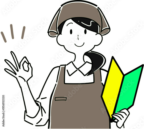 初心者案内をするアルバイト店員イラスト