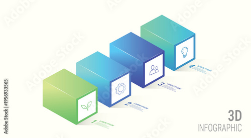 3d business infographic steps with cube blocks and modern icons
