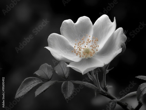 Closeup of white flower blooming.