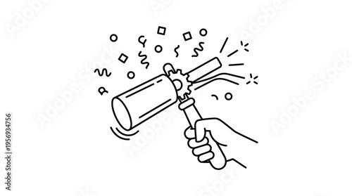 Party Popper Exploding with Confetti Black and White