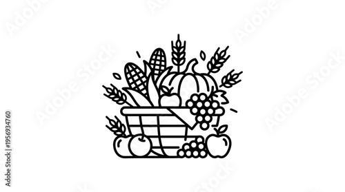 Harvest Bounty Basket Icon in Outline Style