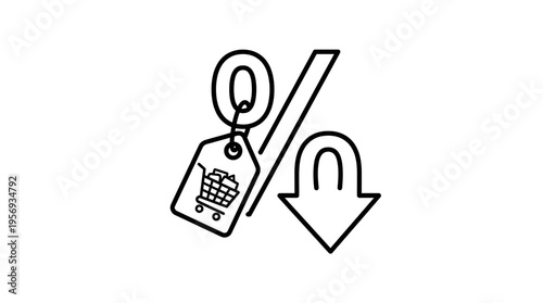 Discount Symbol with Shopping Cart Tag and Down Arrow
