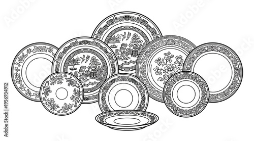 Elegant Black and White Porcelain Plate Collection