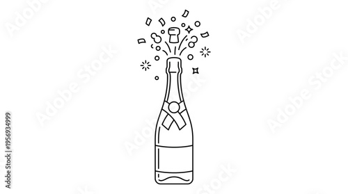 Champagne Bottle Popping Outline Drawing