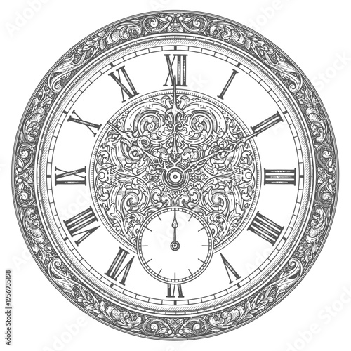 Antique pocket watch with roman numerals and intricate engraving, vintage timekeeping device