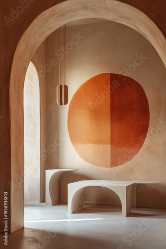 Minimalist Interior with Arches and Warm Earth Tones