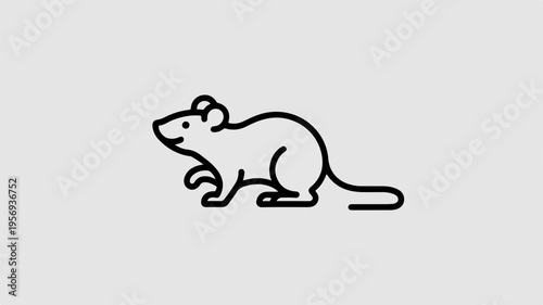 A simple line drawing of a running mouse on a plain gray background with minimal details and black lines