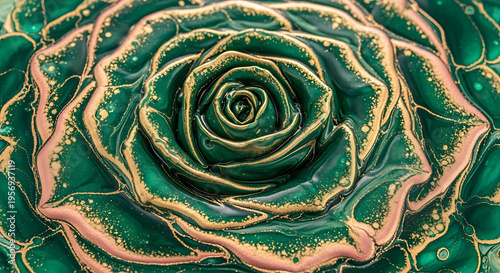 Wallpaper Mural Emerald Green and Gold Marbled Abstract Blossom Background - Luxurious Fluid Art Texture, Elegant Rose Petal Pattern Torontodigital.ca