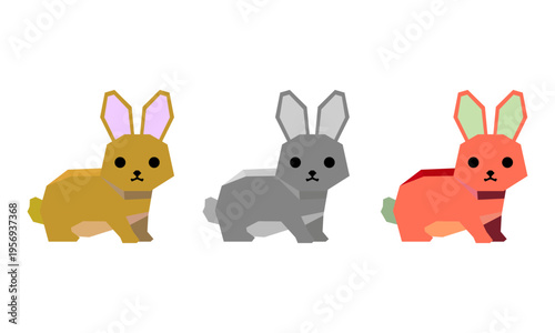 Cute **Low Poly Rabbit** Character **Geometric Vector** Illustration Set for **Mascot Logo**