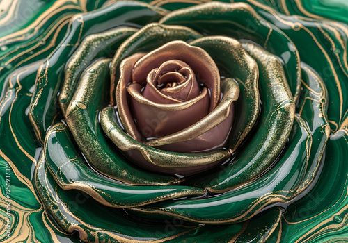 Wallpaper Mural Emerald Green and Gold Marbled Abstract Blossom Background - Luxurious Fluid Art Texture, Elegant Rose Petal Pattern Torontodigital.ca