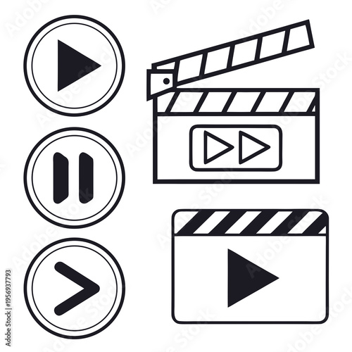 Player with play pause and clapperboard television