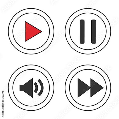 Player control buttons with play pause and volume
