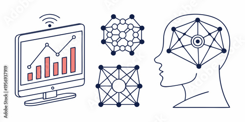Of computer and human brain with network connections technology digital