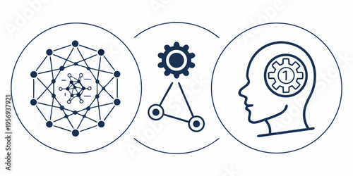 Blue of neural network and human head with gear blue technology innovation