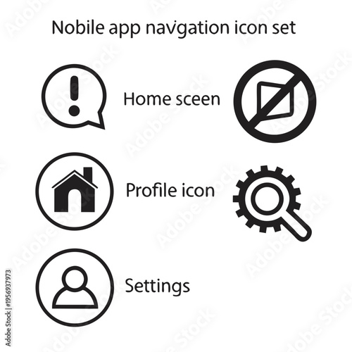 Black mobile app navigation set on white background home screen