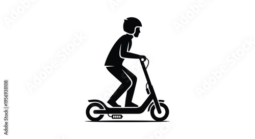Silhouette of a person riding an electric scooter in profile view