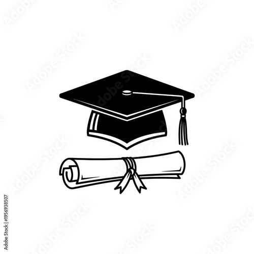 Graduation Cap and Diploma Scroll Icon - Symbol of Education, Achievement, and Success