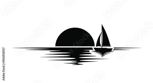 Silhouette of a sailboat against a setting sun over calm water