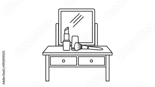 Cosmetic Workspace Desk with Mirror, Beauty Studio Setup and Makeup Tools Illustration