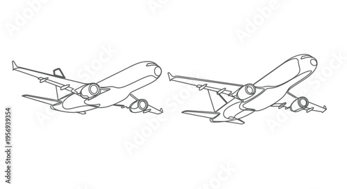 Line drawing of two airliners in flight side views