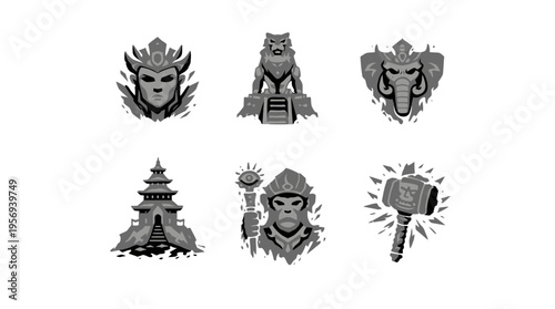 Pixelated Grayscale Symbols Arranged in Two Rows on a Classic Video Game Interface Viewpoint