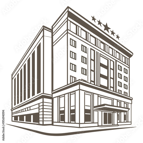 Luxury hotel building with five stars and entrance canopy